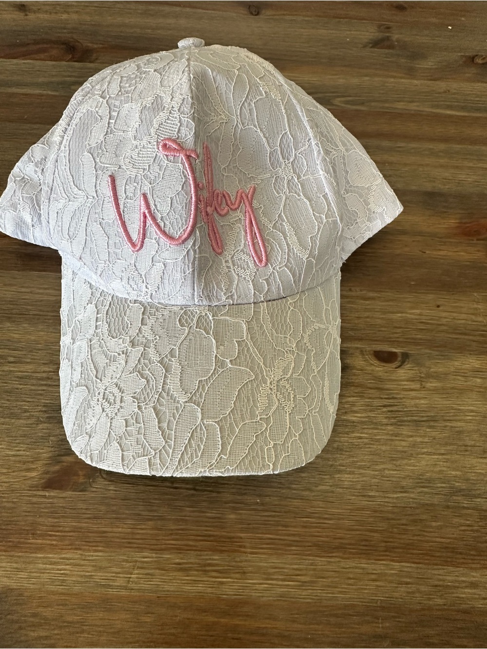 White Lace 'Wifey' Baseball Cap with Pink Embroidery